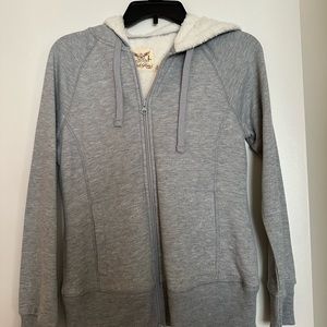 Faded Glory Heather Grey Women’s Hooded Zip-up, Sherpa-Lined Sweater Jacket